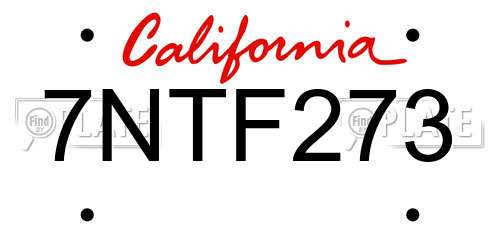 7NTF273 California License Plate