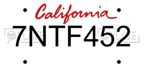 7NTF452 California License Plate