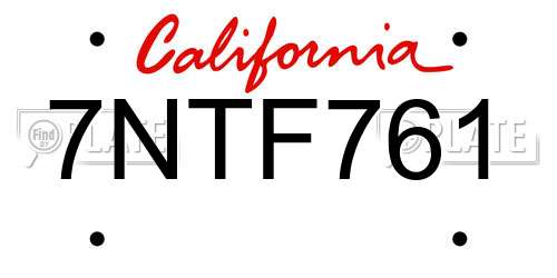 7NTF761 California License Plate