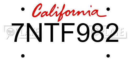 7NTF982 California License Plate