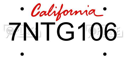 7NTG106 California License Plate
