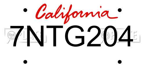 7NTG204 California License Plate