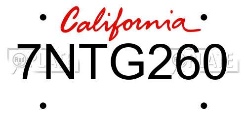 7NTG260 California License Plate