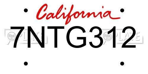 7NTG312 California License Plate