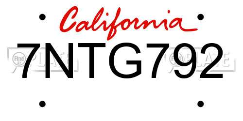 7NTG792 California License Plate