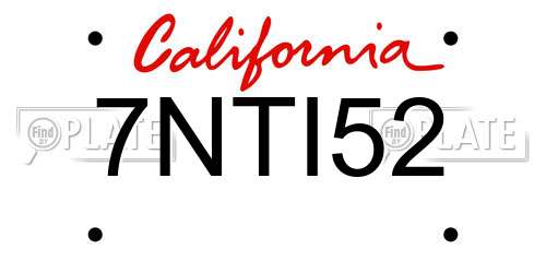 7NTI52 California License Plate