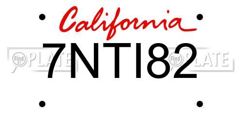 7NTI82 California License Plate
