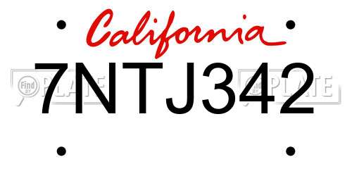 7NTJ342 California License Plate