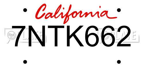 7NTK662 California License Plate