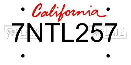 7NTL257 California License Plate