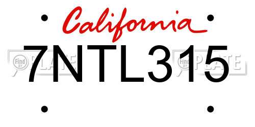 7NTL315 California License Plate