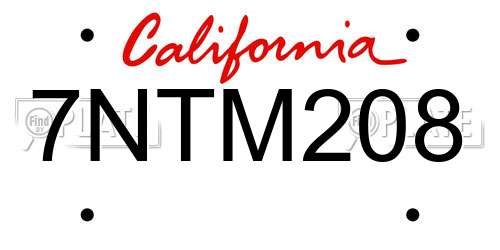 7NTM208 California License Plate