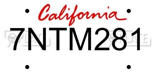 7NTM281 California License Plate