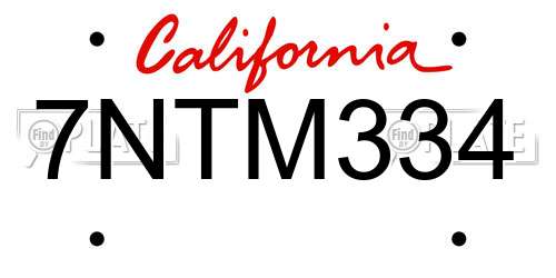 7NTM334 California License Plate