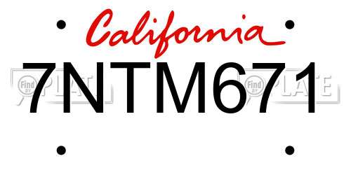 7NTM671 California License Plate