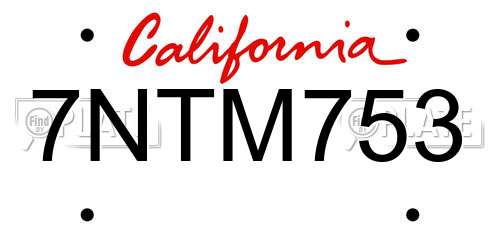 7NTM753 California License Plate