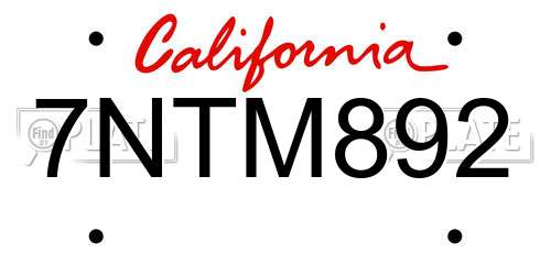 7NTM892 California License Plate