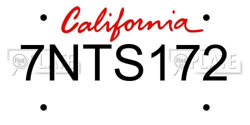 7NTS172 California License Plate