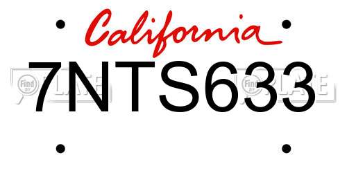 7NTS633 California License Plate