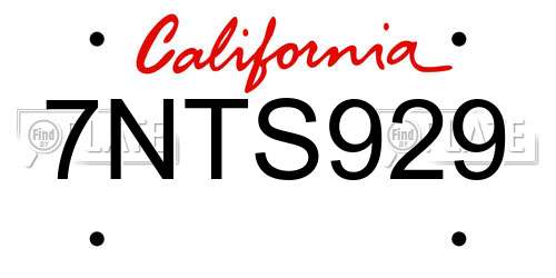 7NTS929 California License Plate