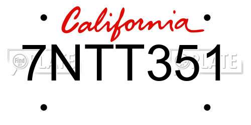 7NTT351 California License Plate