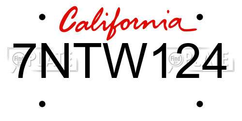 7NTW124 California License Plate