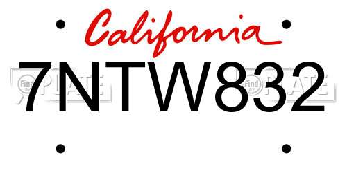 7NTW832 California License Plate