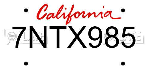 7NTX985 California License Plate