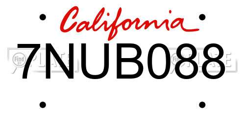 7NUB088 California License Plate