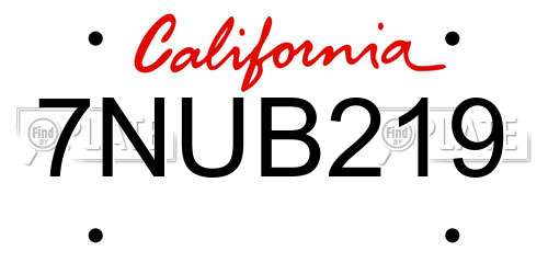7NUB219 California License Plate