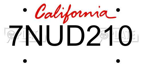 7NUD210 California License Plate