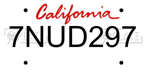 7NUD297 California License Plate
