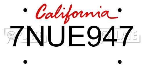 7NUE947 California License Plate