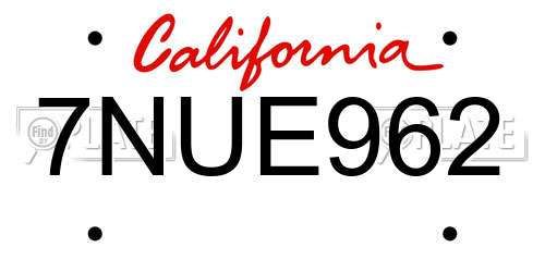 7NUE962 California License Plate