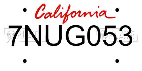 7NUG053 California License Plate