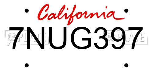 7NUG397 California License Plate