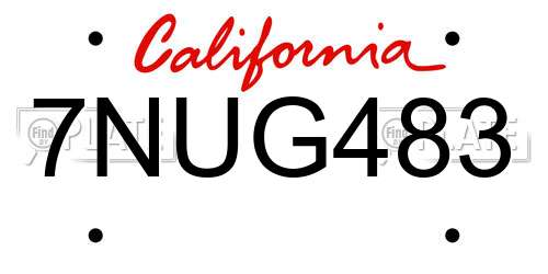 7NUG483 California License Plate