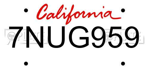 7NUG959 California License Plate