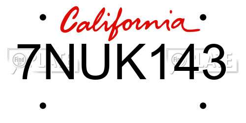 7NUK143 California License Plate