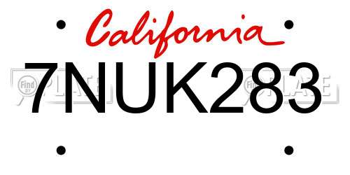 7NUK283 California License Plate