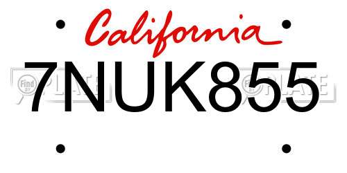 7NUK855 California License Plate