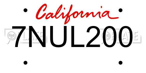 7NUL200 California License Plate