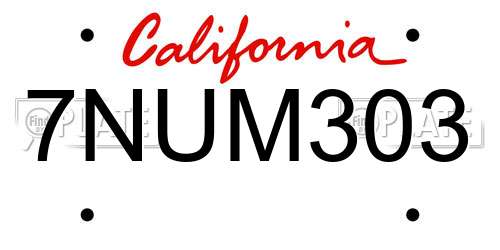 7NUM303 California License Plate