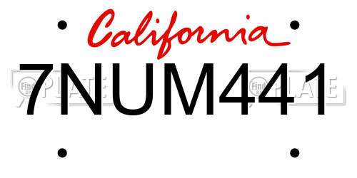 7NUM441 California License Plate