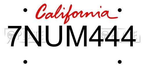 7NUM444 California License Plate