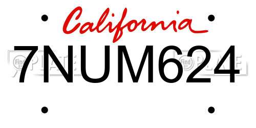 7NUM624 California License Plate