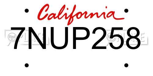 7NUP258 California License Plate