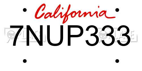 7NUP333 California License Plate