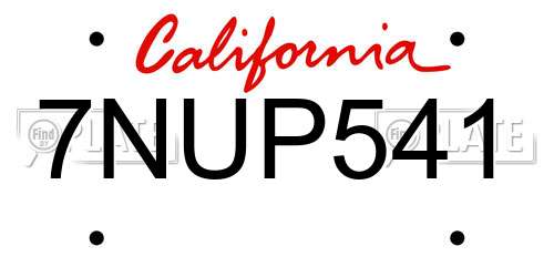 7NUP541 California License Plate