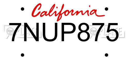 7NUP875 California License Plate
